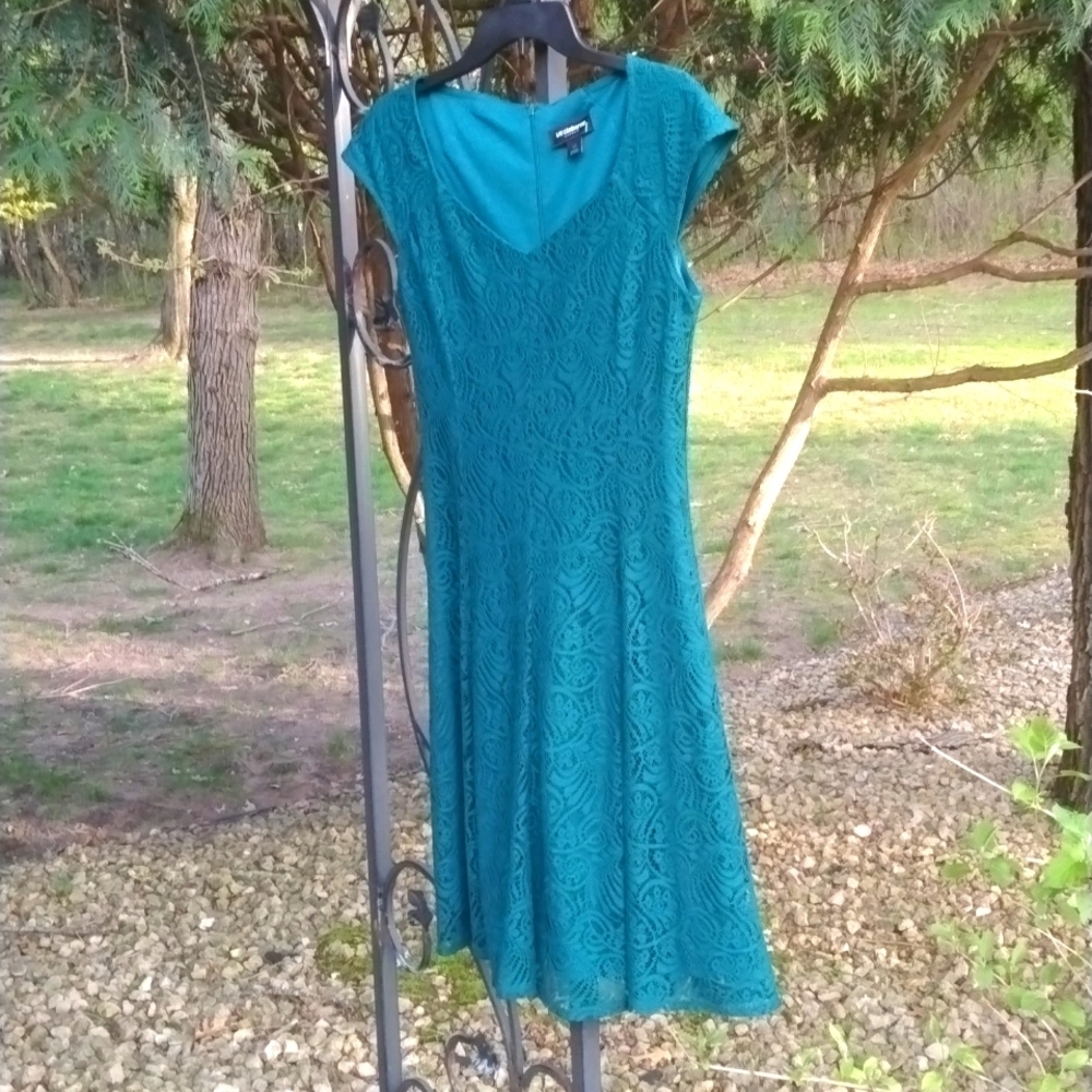 Liz Claiborne Career Teal Lace Dress Sz 10